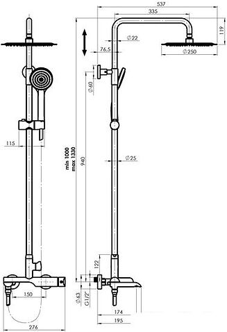 Душевая система  Rubineta Olo + Ultra-10 SW DV3/4 625125