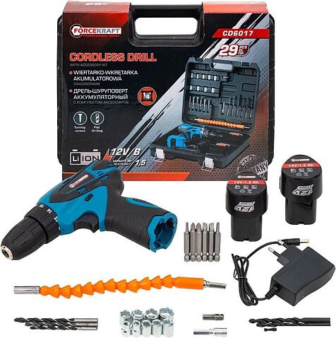 Дрель-шуруповерт ForceKraft FK-CD6017 (с 2-мя АКБ, кейс)