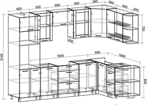 Готовая кухня Интерлиния Мила 1.68x2.8 левая без столешницы (бетон/бетон)