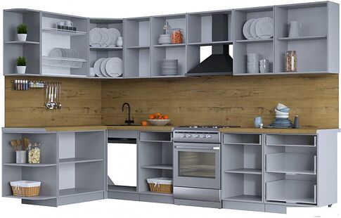 Готовая кухня Интерлиния Тренд 1.7x3.2 левая (белый/белый/кастилло темный)