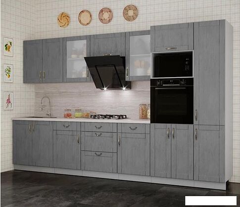 Готовая кухня Интерлиния Мила Крафт 3.4 (дуб серый/дуб серый/травертин серый)
