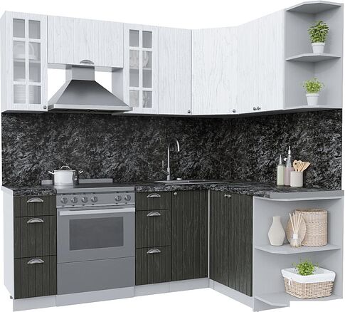 Готовая кухня Интерлиния Берес 1.5x2.1 правая (дуб английский/дуб полярный/кастилло темный)