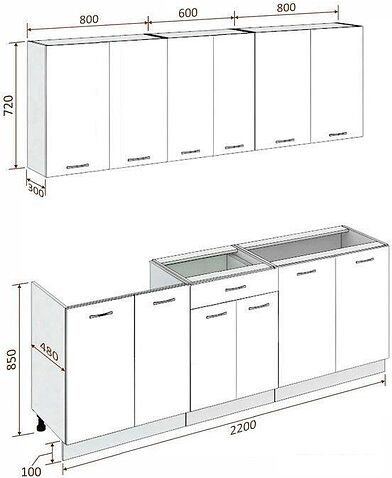 Готовая кухня Кортекс-мебель Корнелия Лира-лайт 2.2м без столешницы (дуб сонома/венге)