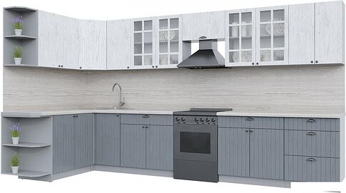 Готовая кухня Интерлиния Берес 1.5x2.6 правая (дуб полярный/дуб серый/травертин серый)
