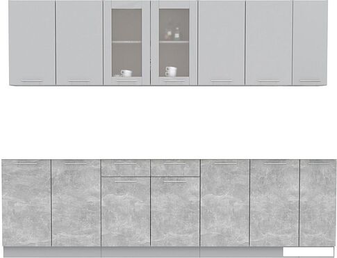 Готовая кухня Интерлиния Мила 27 без столешницы (серебристый/бетон)