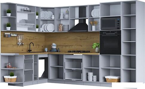 Готовая кухня Интерлиния Тренд 1.88x3.2 ВТ левая (пепел/пепел/опал светлый)