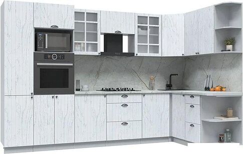 Готовая кухня Интерлиния Берес 1.68x3.2 ВТ правая (дуб полярный/серый каспий)