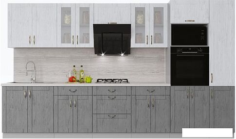 Готовая кухня Интерлиния Мила Крафт 3.6 (дуб серый/дуб полярный/травертин серый)