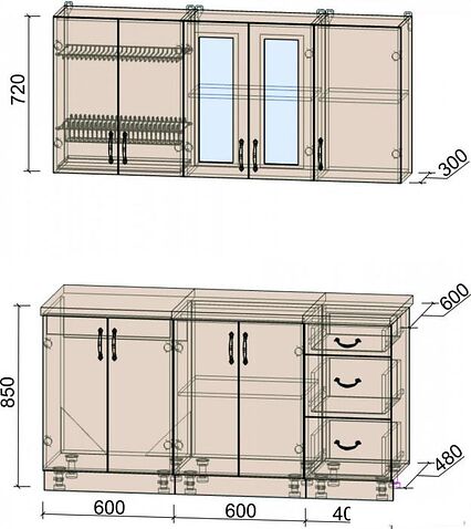 Кухня Интерлиния Мила Крафт 1.6Б (дуб лазурный)