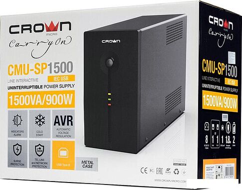 Источник бесперебойного питания CrownMicro CMU-SP1500 IEC USB