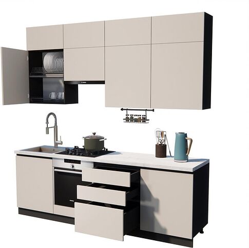 Готовая кухня ВерсоМебель Эко Премиум 2.4 (кашемир/ст. мрамор лацио)