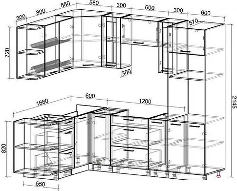 Готовая кухня Интерлиния Мила 1.68x2.4 левая без столешницы (вудлайн кремовый/бетон)