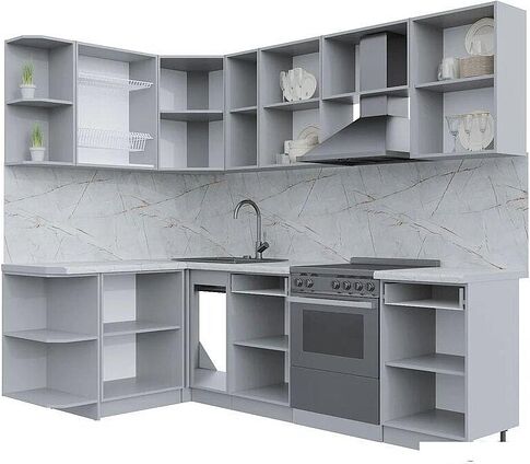 Готовая кухня Интерлиния Берес 1.5x2.5 левая (дуб полярный/дуб серый/травертин серый)