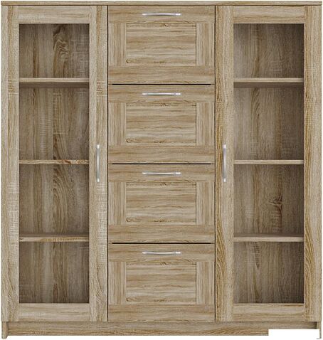 Тумба Mio Tesoro Сириус 2 двери со стеклом и 4 ящика 117x123 2.02.03.400.3 (дуб сонома)