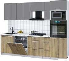 Готовая кухня Интерлиния Мила Gloss 2.7-ПМ1 (дуб вотан/серый/белый гранит)