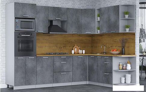 Готовая кухня Интерлиния Мила Лайт 1.88x2.8 правая (бетон потленд/бетон портленд/дуб бунратти)