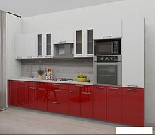 Готовая кухня Интерлиния Мила Gloss 3.6 (белый/красный)