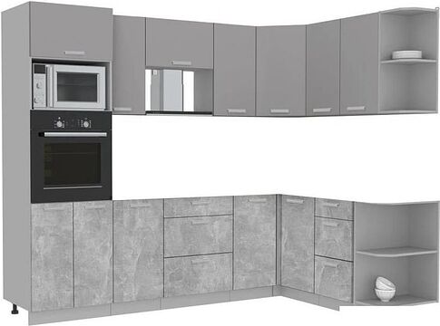 Готовая кухня Интерлиния Мила Лайт 1.68x2.6 правая без столешницы (серебристый/бетон)