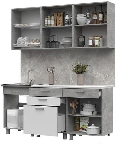 Готовая кухня Стендмебель Денвер 1.8 (белый/ателье светлое)