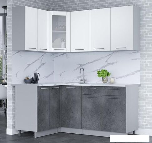 Готовая кухня Интерлиния Мила 12x18 (белый платинум/бетон портленд/белый гранит)