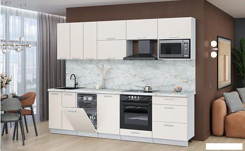 Готовая кухня Интерлиния Мила Лайт 2.7-ПМ4 (персидский жемчуг/персидский жемчуг/серый каспий)