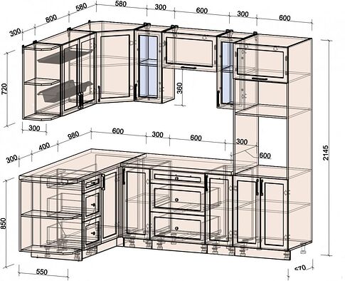 Готовая кухня Интерлиния Тренд 1.68x2.4 ВТ левая (океан/океан/дуб бунратти)