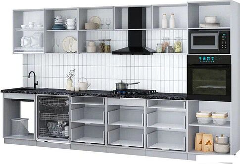 Готовая кухня Интерлиния Мила Gloss 3.6-ПМ1-2 (грей/грей/кастилло темный)