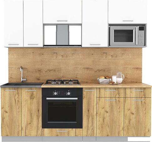 Готовая кухня Интерлиния Мила 2.2 ВТ (белый платинум/дуб золотой/дуб бунратти)