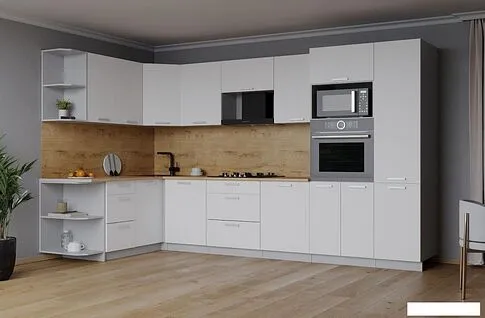 Готовая кухня Интерлиния Мила Лайт 1.68x3.2 левая (белый платинум/белый платинум/дуб бунратти)