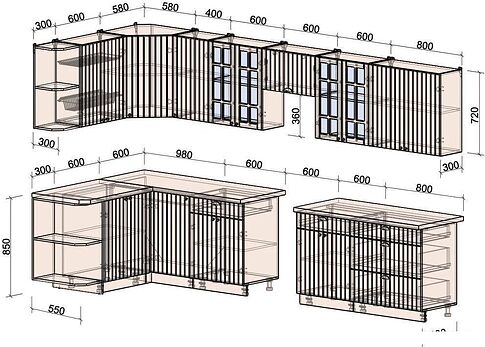 Готовая кухня Интерлиния Берес 1.5x3.6 левая (дуб английский/бискайская сосна)