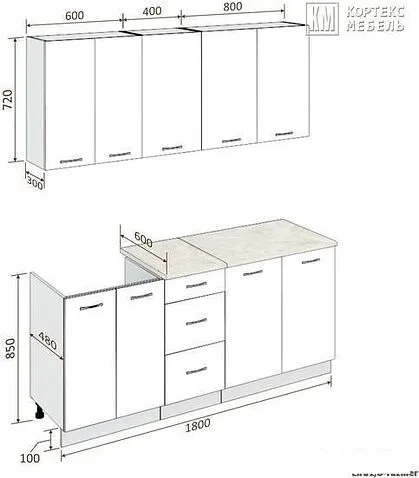 Готовая кухня Кортекс-мебель Корнелия Лира 1.8м (салатовый/оникс/мадрид)