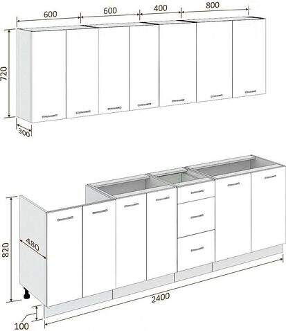 Кухня Кортекс-мебель Корнелия Лира 2.4 без столешницы (крем/оникс)