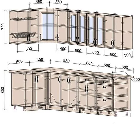 Готовая кухня Интерлиния Мила Крафт 1.2x2.8 (дуб королевский/дуб снежный)