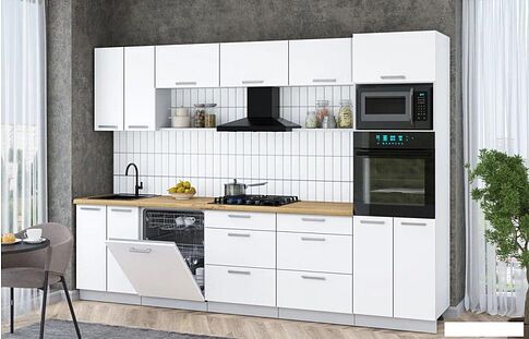 Готовая кухня Интерлиния Мила Gloss 3.0-ПМ1 (белый/белый/дуб бунратти)