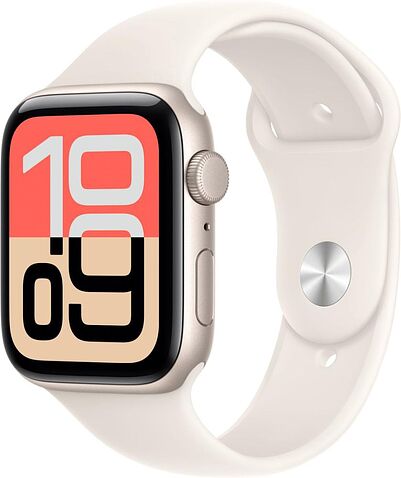 Умные часы Apple Watch SE 3 44 мм (алюминиевый корпус, звездный свет/звездный свет, спортивный силиконовый ремешок S/M)