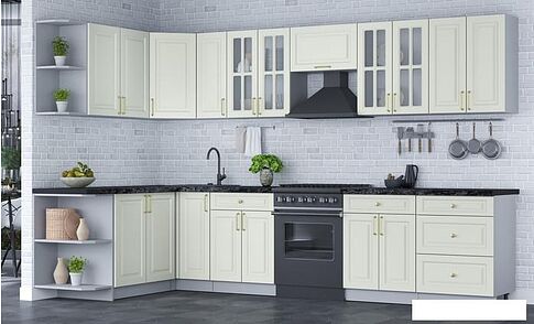 Готовая кухня Интерлиния Мила Шато 1.7x3.3 левая (белый/белый/кастилло темный)