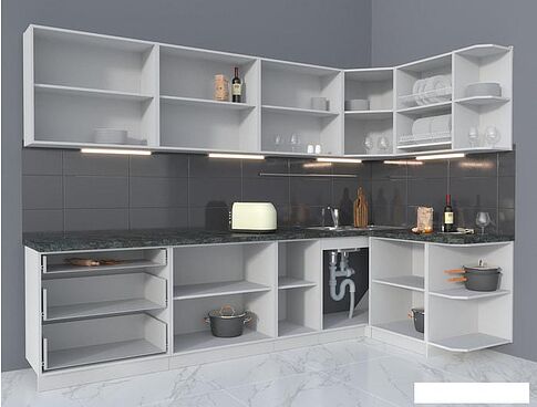 Угловая кухня Интерлиния Мила Матте 1.5x3.0 А правая (белый/белый/кастилло темный)