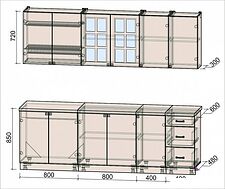 Готовая кухня Интерлиния Мила Деко 2.4А (индиго/индиго/опал светлый)