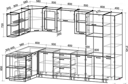 Готовая кухня Интерлиния Мила Gloss 1.68x3.2 левая (пепел софт/керамика/травертин серый)