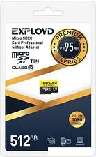 Карта памяти Exployd Premium Series microSDXC 512GB EX512GCSDXC10UHS-1-ELU3 (с адаптером) Карта памяти Exployd Premium Series microSDXC 512GB EX512GCSDXC10UHS-1-ELU3 (с адаптером)