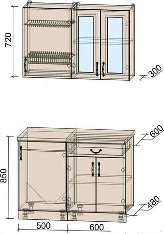 Готовая кухня Интерлиния Мила Крафт 1.1 (дуб снежный)