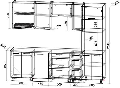 Готовая кухня Интерлиния Мила Gloss 2.55-ПМ3 (белый/белый/серый каспий)