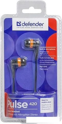 Наушники с микрофоном Defender Pulse 420 (черный/оранжевый) [63420]