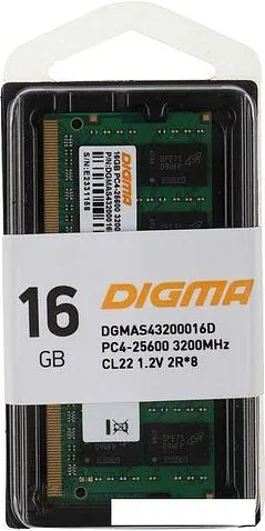 Оперативная память Digma 16ГБ DDR4 SODIMM 3200 МГц DGMAS43200016D