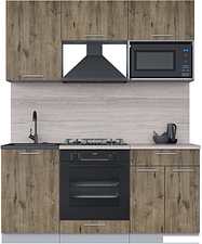 Готовая кухня Интерлиния Мила 1.7 ВТ (дуб веллингтон-дуб веллингтон-травертин серый)