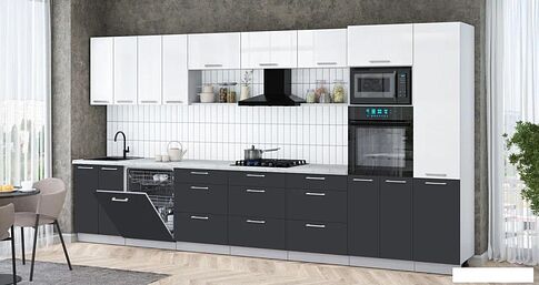 Готовая кухня Интерлиния Мила Gloss 4.0-ПМ1 (пепел/белый глянец/серый каспий)