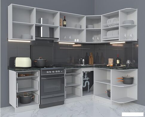 Угловая кухня Интерлиния Мила Матте 1.5x2.5 Б правая (океан/луна/травертин серый)