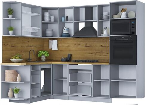 Готовая кухня Интерлиния Мила Шато 1.68x2.6 ВТ левая (белый/луна/серый каспий)