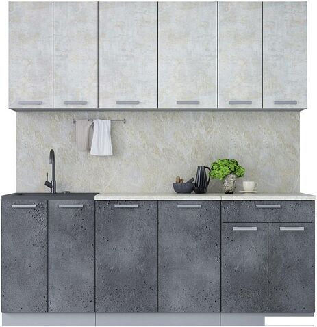 Готовая кухня Интерлиния Мила Лайт 2.0-60 (бетон лайт/бетон портленд/опал светлый)