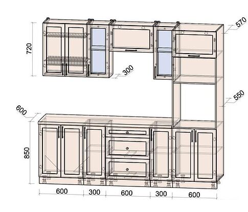 Готовая кухня Интерлиния Тренд 2.4В (океан/океан/дуб бунратти)